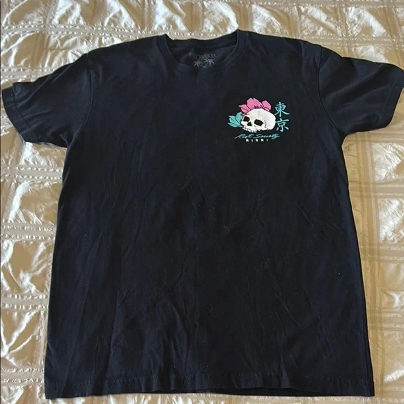 riot society Shirts Black Tshirt With Pink Flower And Skull